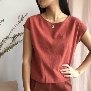 Amanda Moss Box Crew Top | Cayenne Rust | Raw Cotton Linen like